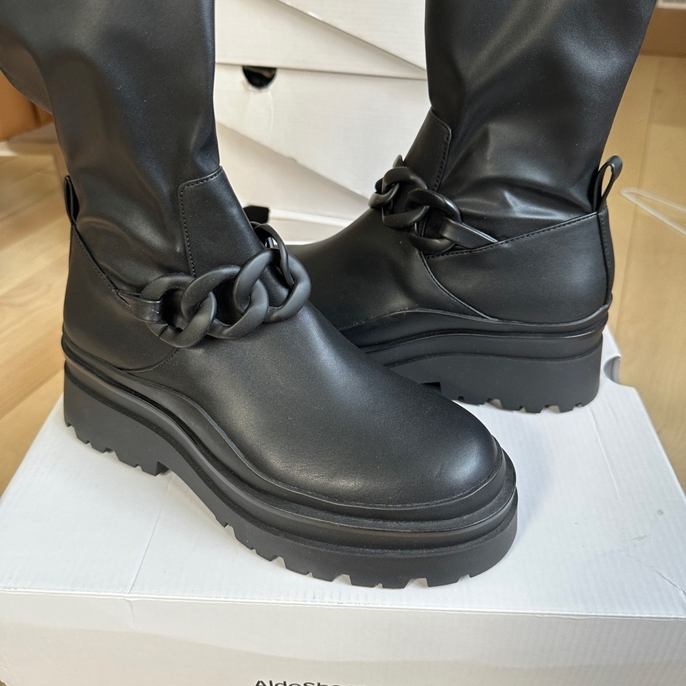 ALDO Grandiose Boots – Sleek Black Platform with Chain Detail - Picture 2 of 9